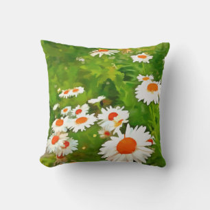Artistic Bright and Colourful White Garden Daisies Cushion