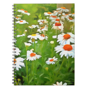 Artistic Bright and Colourful White Garden Daisies Notebook