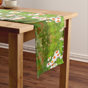 Artistic Bright and Colourful White Garden Daisies Short Table Runner