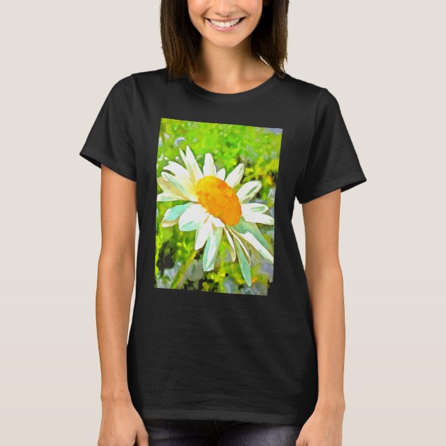 Artistic Bright And Colourful White Garden Daisies T-Shirt (Front)
