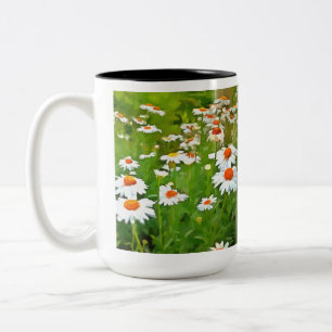 Artistic Bright and Colourful White Garden Daisies Two-Tone Coffee Mug
