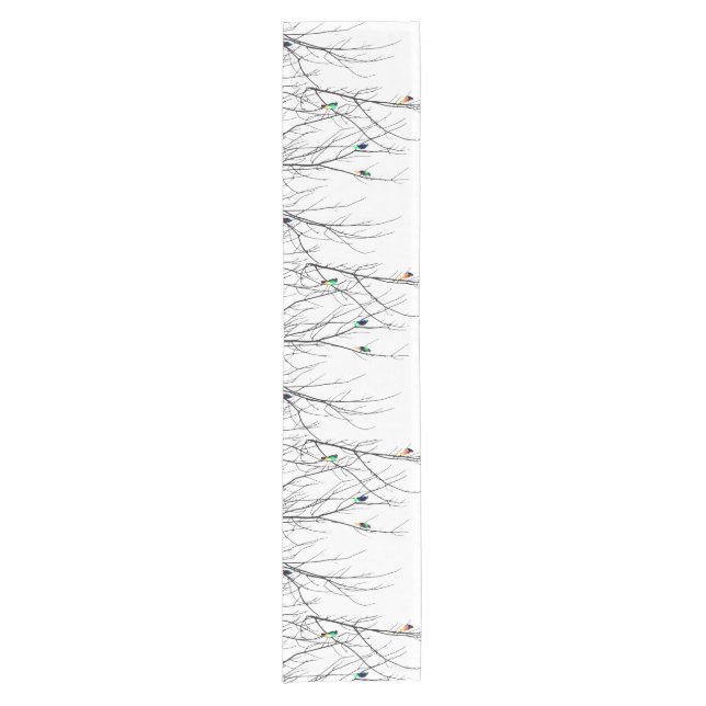 Artistic Bright Birds on Tree Branches Short Table Runner (Front)