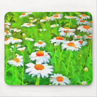 Artistic Bright Colourful White Garden Daisies v1b Mouse Mat