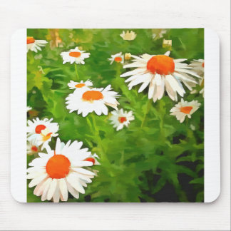 Artistic Bright Colourful White Garden Daisies v4b Mouse Mat