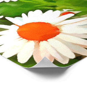 Artistic Bright Colourful White Garden Daisies v4b Poster