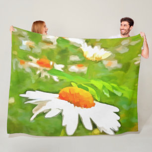 Artistic Bright Colourful White Garden Daisies v5 Fleece Blanket