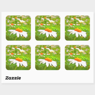 Artistic Bright Colourful White Garden Daisies v5 Square Sticker