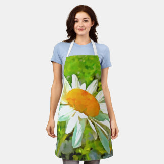 Artistic Bright Colourful White Garden Daisies v6 Apron