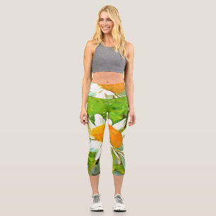 Artistic Bright Colourful White Garden Daisies v6 Capri Leggings