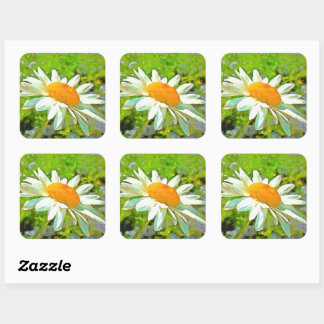 Artistic Bright Colourful White Garden Daisies v6 Square Sticker