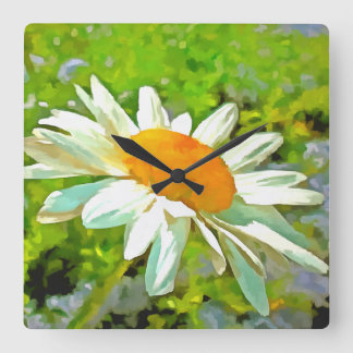 Artistic Bright Colourful White Garden Daisies v6 Square Wall Clock