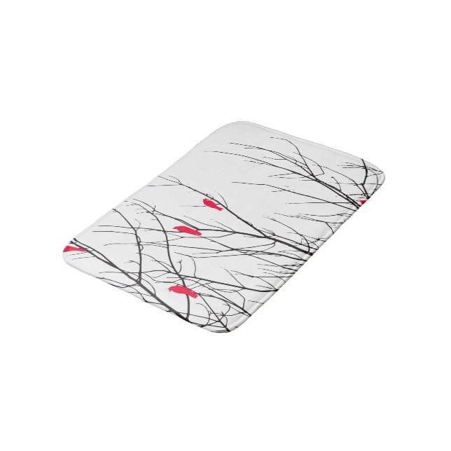 Artistic Bright Red Birds on Tree Branches Bath Mat (Angled)