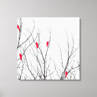 Artistic Bright Red Birds on Tree Branches