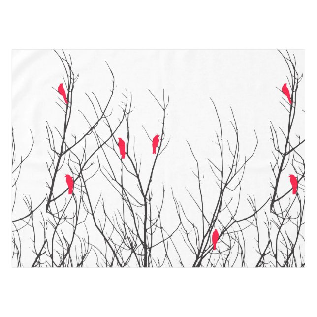 Artistic Bright Red Birds on Tree Branches Tablecloth (Front (Horizontal))