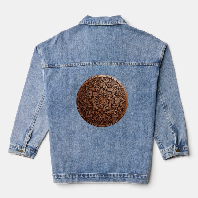 Artistic Brown Mandala  Denim Jacket (Back)