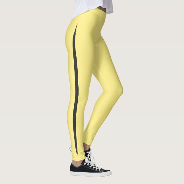 Artistic Brush Side Stripe Black Bumble Bee Yellow Leggings (Right)