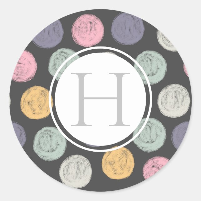 artistic brush stroke pastel polka dot monogram classic round sticker (Front)