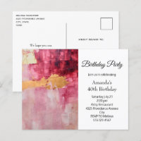 Artistic Brush Strokes Gold and Pink Birthday