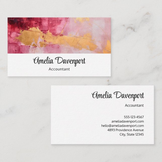 Artistic Brush Strokes Gold and Pink Business Card (Front/Back)
