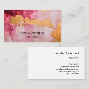 Artistic Brush Strokes Gold and Pink Business Card