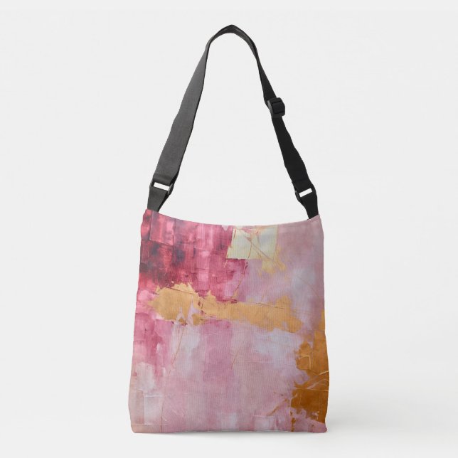 Artistic Brush Strokes Gold and Pink Crossbody Bag (Front)