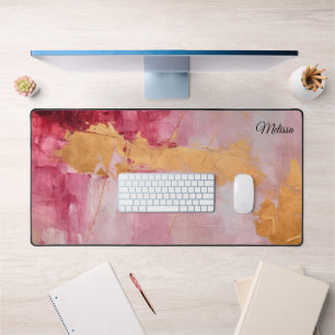 Artistic Brush Strokes Gold and Pink Desk Mat