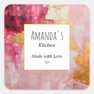 Artistic Brush Strokes Gold and Pink Kitchen Square Sticker