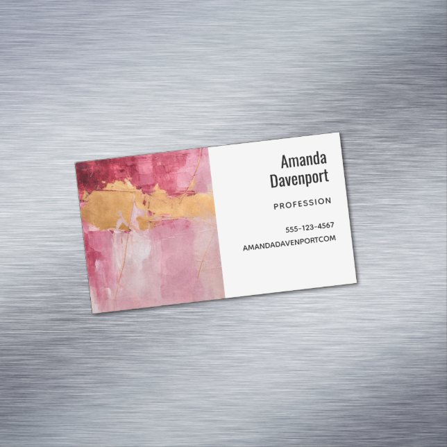 Artistic Brush Strokes Gold and Pink Magnetic Business Card (In Situ)