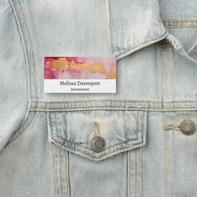 Artistic Brush Strokes Gold and Pink Name Tag (In Situ)