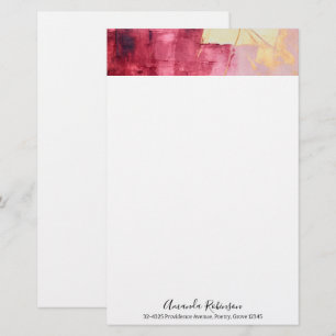 Artistic Brush Strokes Gold and Pink Stationery