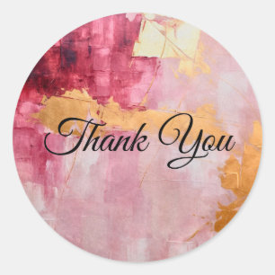 Artistic Brush Strokes Gold and Pink Thank You Classic Round Sticker