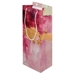 Artistic Brush Strokes Gold and Pink Wine Gift Bag
