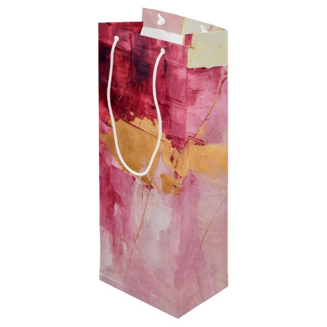 Artistic Brush Strokes Gold and Pink Wine Gift Bag (Back Angled)