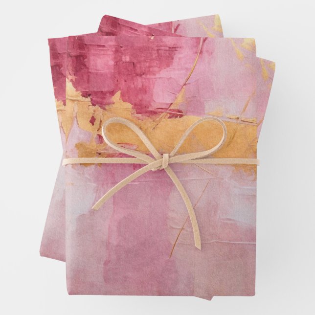 Artistic Brush Strokes Gold and Pink Wrapping Paper Sheet (In situ)