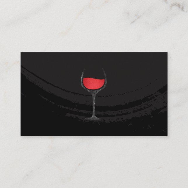 Artistic Brushed Black Red Wine Glass Business Card (Front)