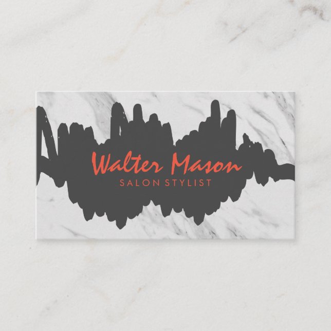 Artistic Brushed Grey Scribble Marble Business Card (Front)