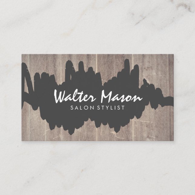 Artistic Brushed Scribble Wood Panel Business Card (Front)