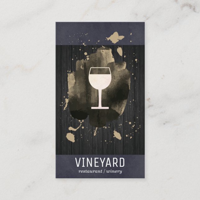 Artistic Brushed Wood Backing and Wine Glass Business Card (Front)