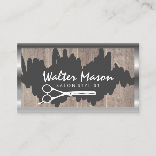 Artistic Brushed | Wood | Scissors  Business Card (Front)