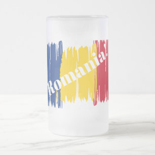 Artistic Brushstroke Romania   Frosted Glass Beer Mug
