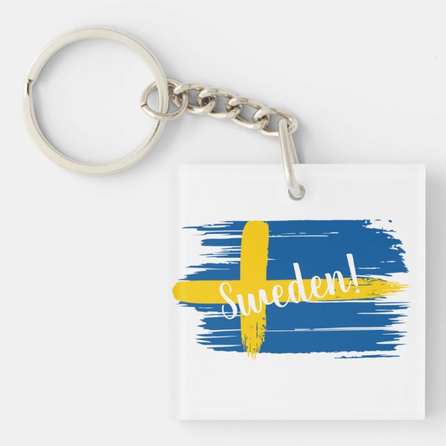 Artistic Brushstroke Sweden Flag Key Ring (Front)