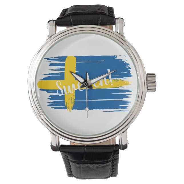 Artistic Brushstroke Sweden Flag Watch (Front)
