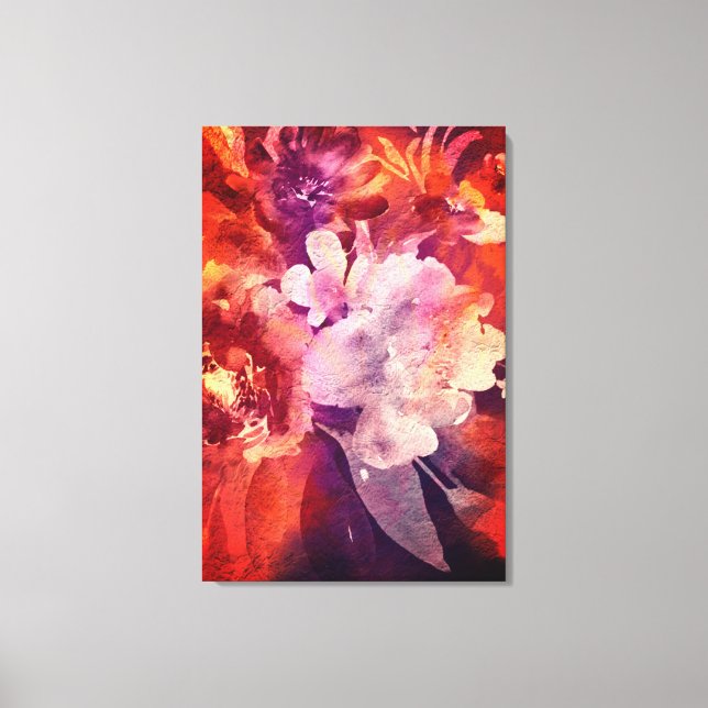 Artistic Burgundy Floral Abstract Painting Canvas Print (Front)