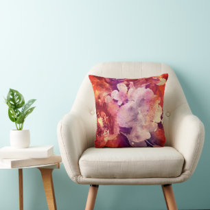 Artistic Burgundy Floral Abstract Painting Cushion