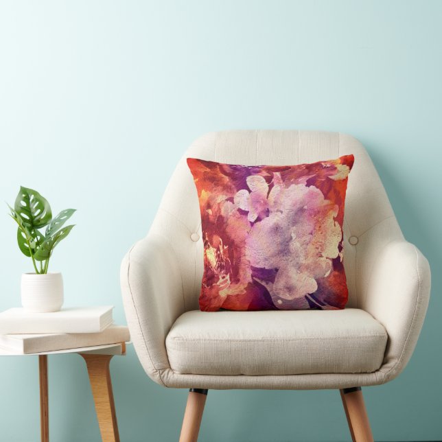Artistic Burgundy Floral Abstract Painting Cushion (Chair)