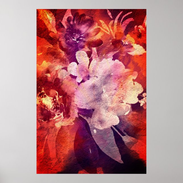 Artistic Burgundy Floral Abstract Painting Poster (Front)