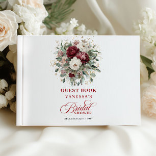 Artistic Burgundy Floral Bridal Shower Sign In Guest Book