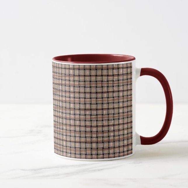 Artistic Burlap Brown Beige Tan Weave Funky Mugs (Right)