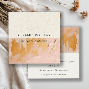 Artistic Bush Pink Gold Oil Paint Ceramic  Texture Square Business Card
