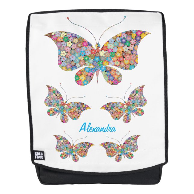 Artistic Butterflies Made of Flowers Personalise Backpack (Front)